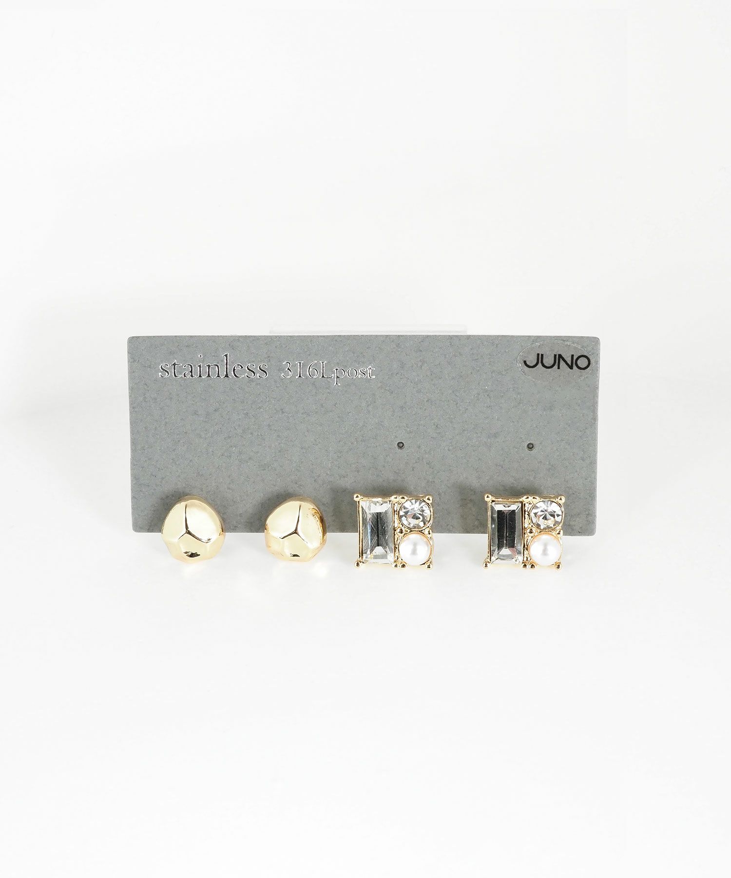 スクエアパールストーンセットサージカルステンレスポストピアス