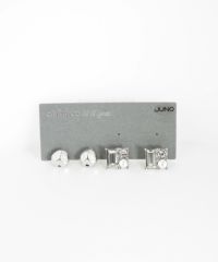 スクエアパールストーンセットサージカルステンレスポストピアス