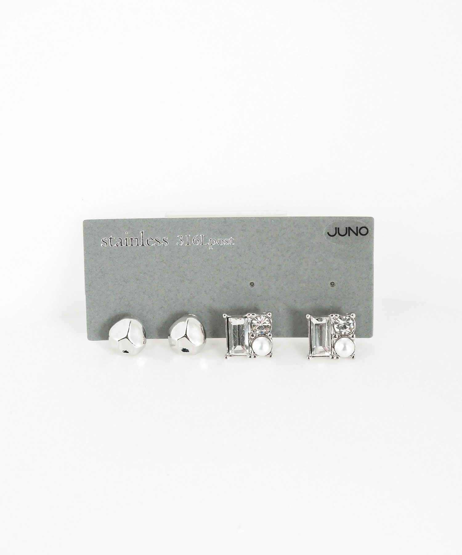 スクエアパールストーンセットサージカルステンレスポストピアス