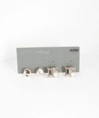 スクエアパールストーンセットサージカルステンレスポストピアス