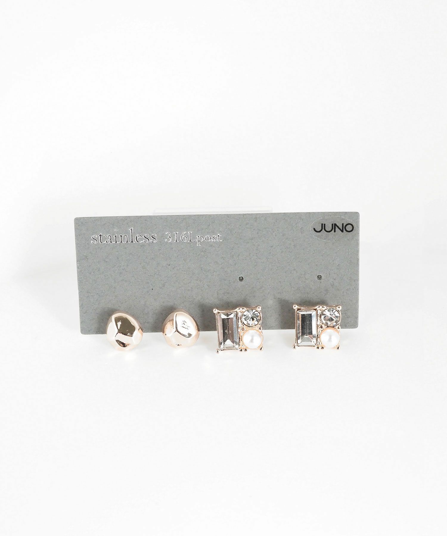 スクエアパールストーンセットサージカルステンレスポストピアス