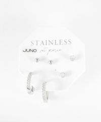 ラインストーンフープセットステンレスピアス