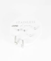 プチラインストーンフープセットステンレスピアス