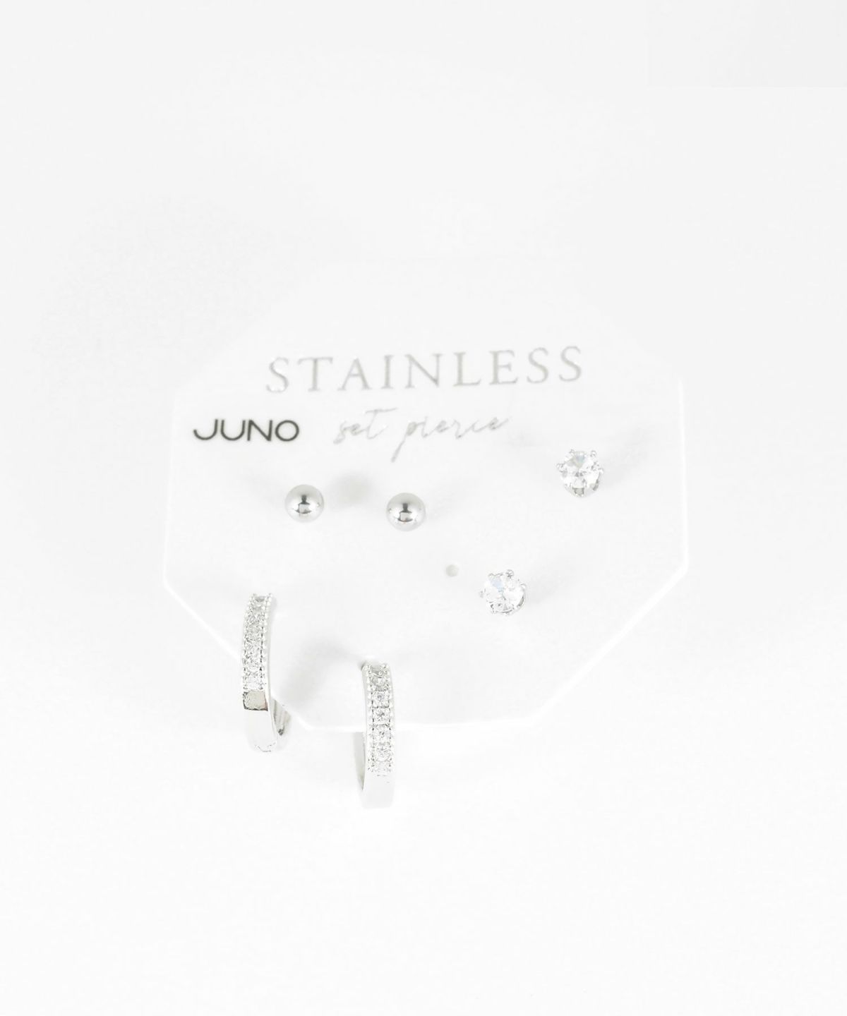 プチラインストーンフープセットステンレスピアス