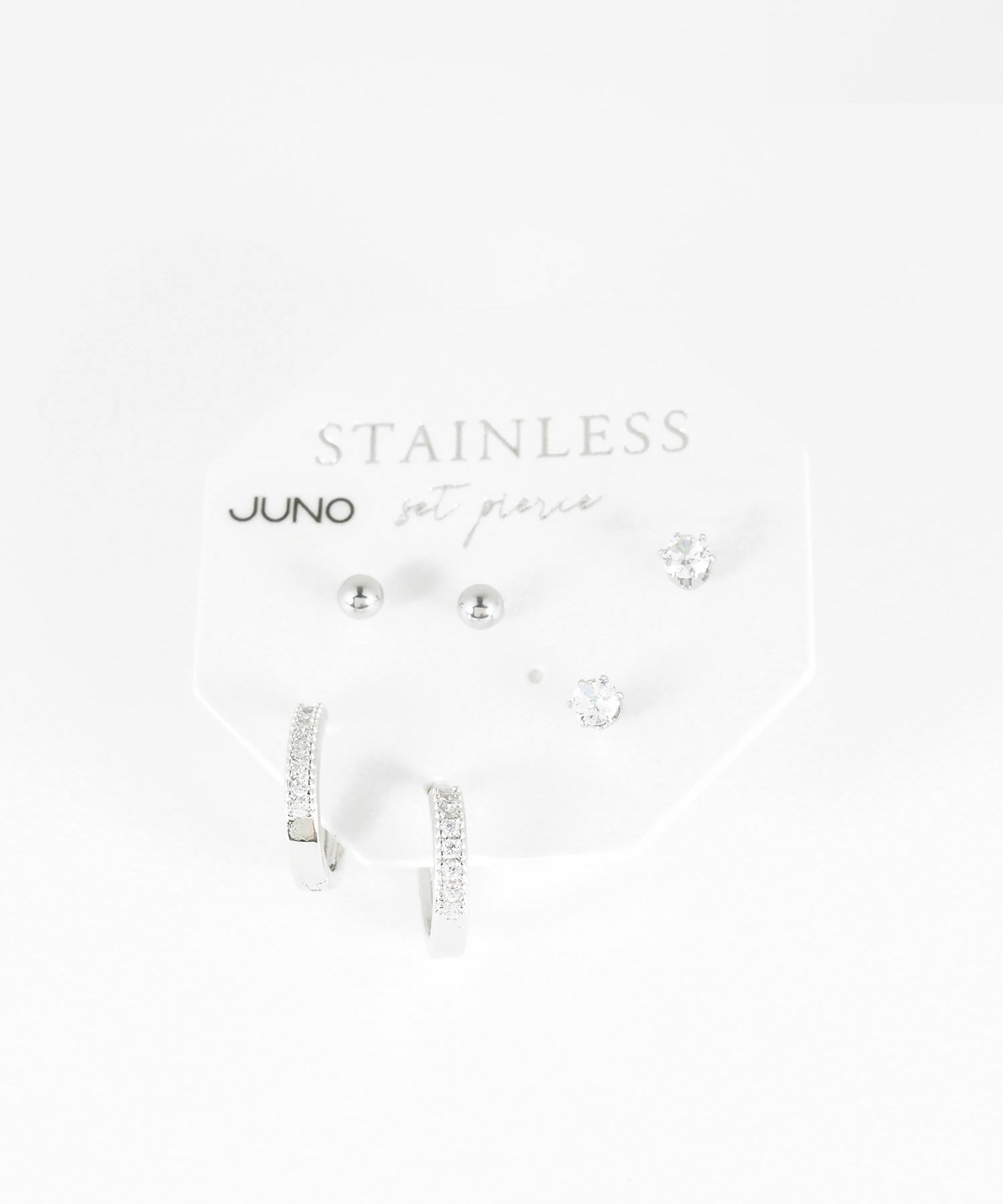 プチラインストーンフープセットステンレスピアス