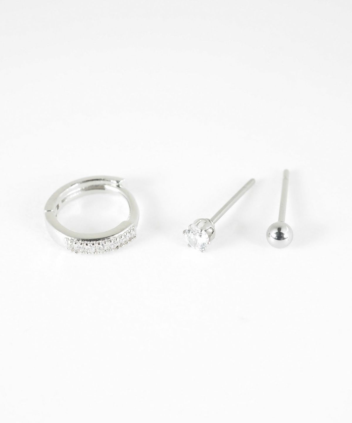 プチラインストーンフープセットステンレスピアス