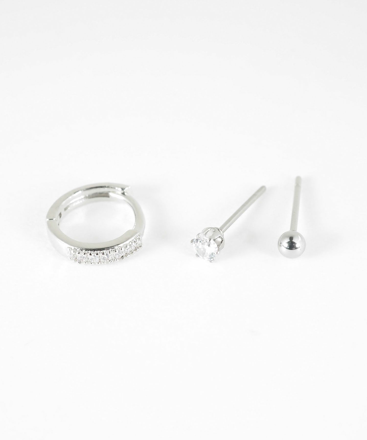 プチラインストーンフープセットステンレスピアス