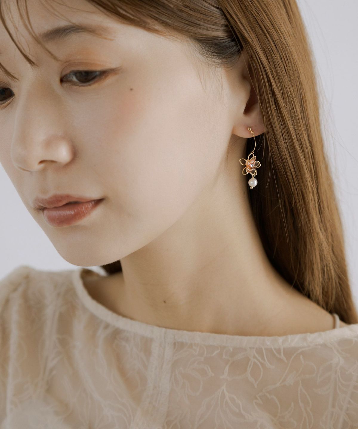 ワイヤーフラワーチタンポストピアス