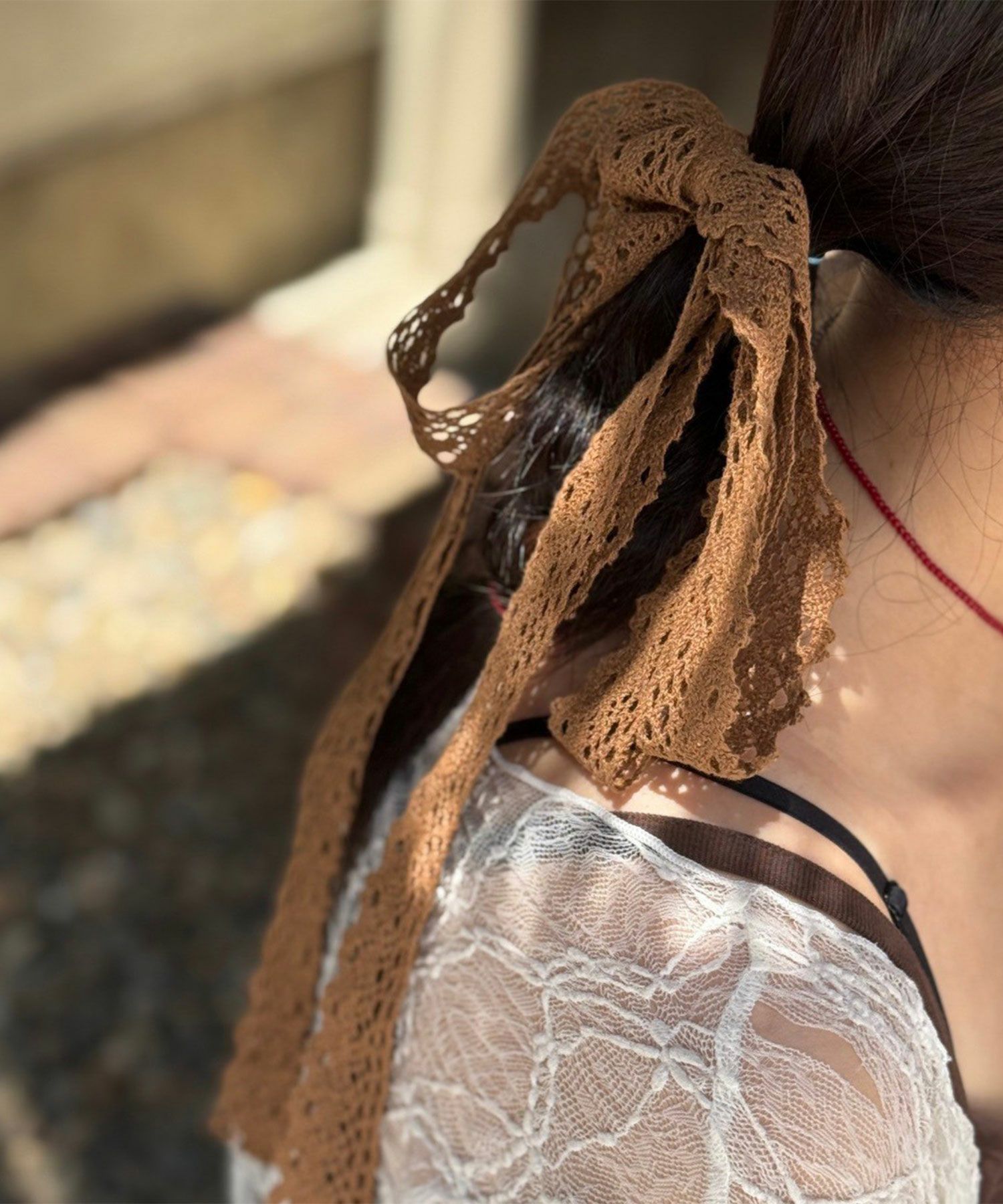 コットンレースリボンポニーフック【nuage】