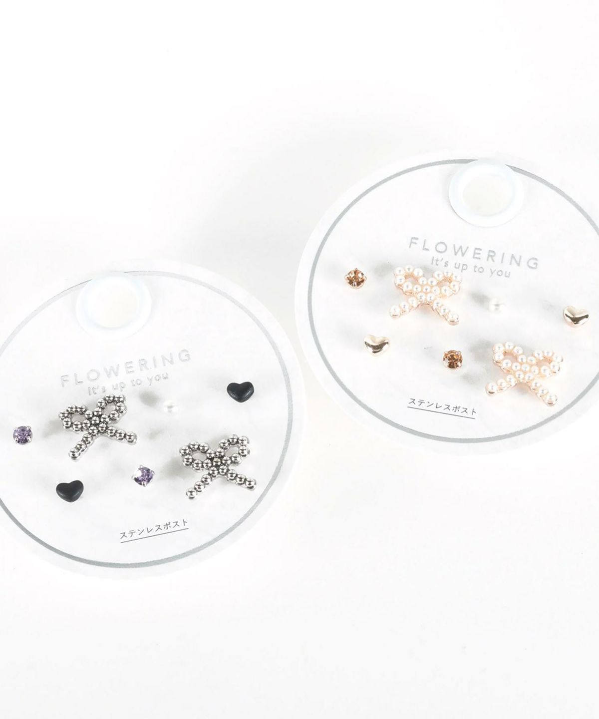 パールリボンステンレスポストセットピアス