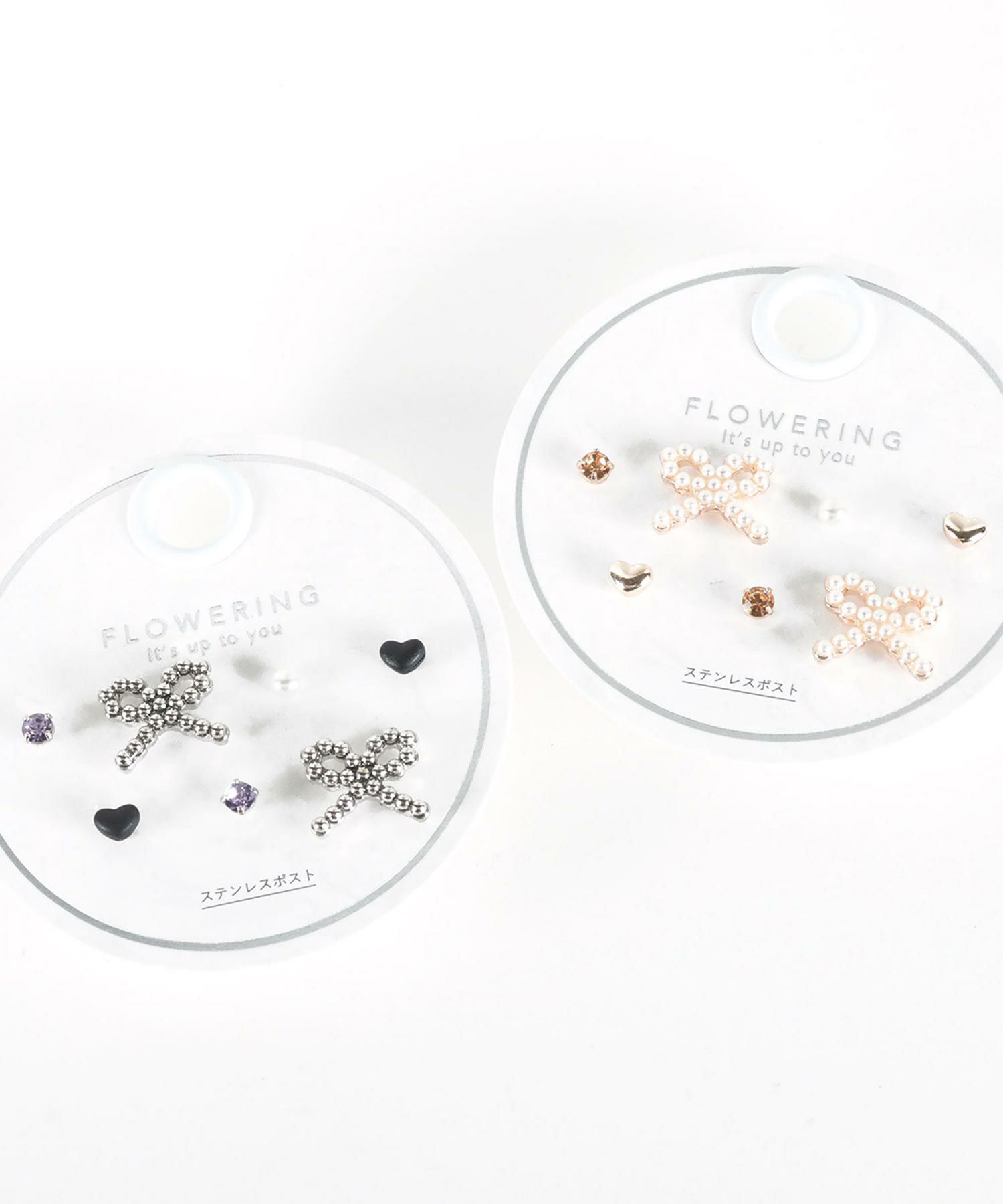 パールリボンステンレスポストセットピアス