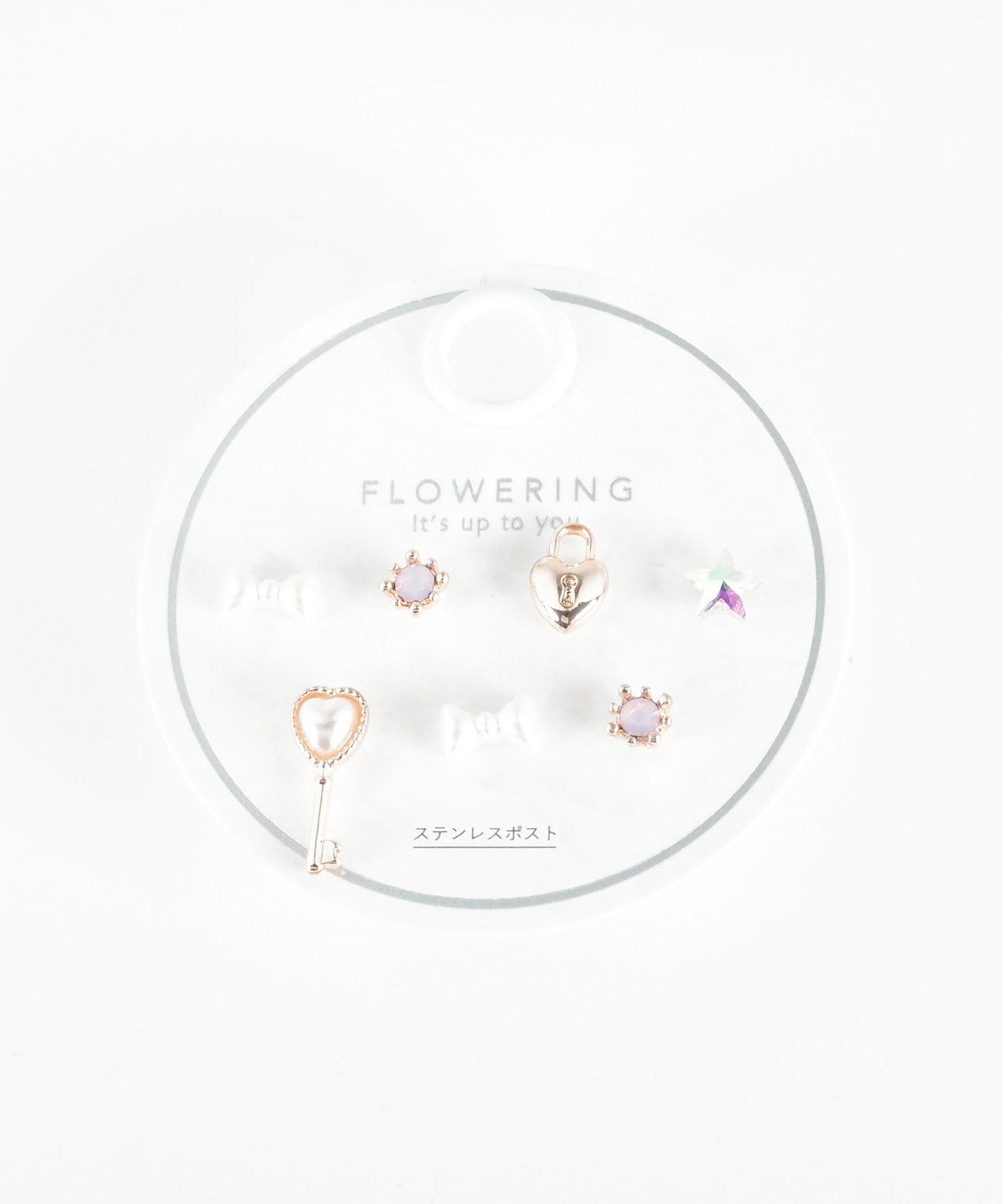 キーリボンステンレスポストセットピアス