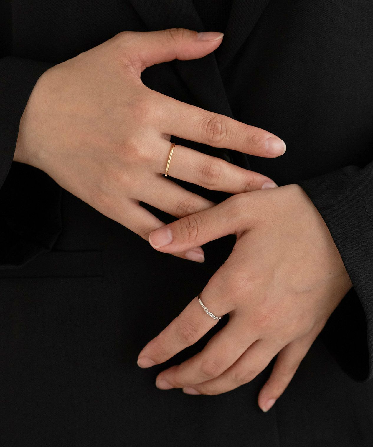 バイカラーメタルチェーンセットリング