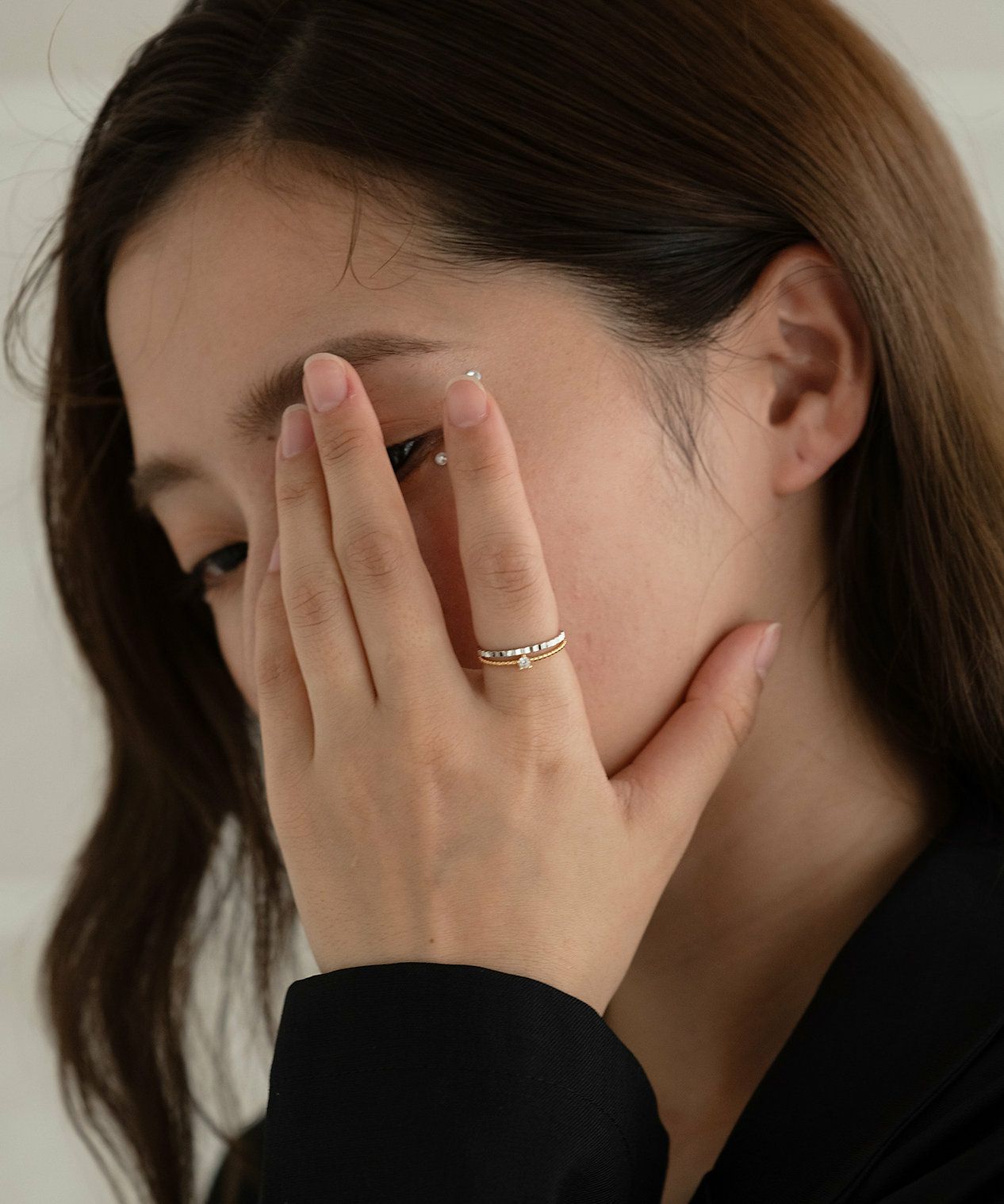 バイカラーポイントストーンセットリング