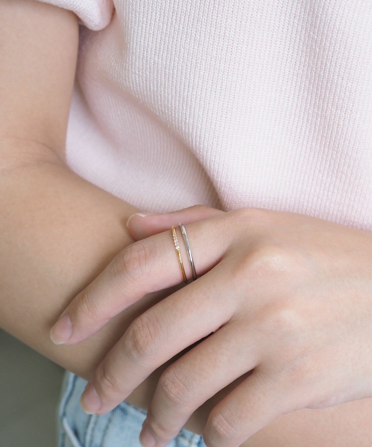 バイカラーシンプルストーンセットリング