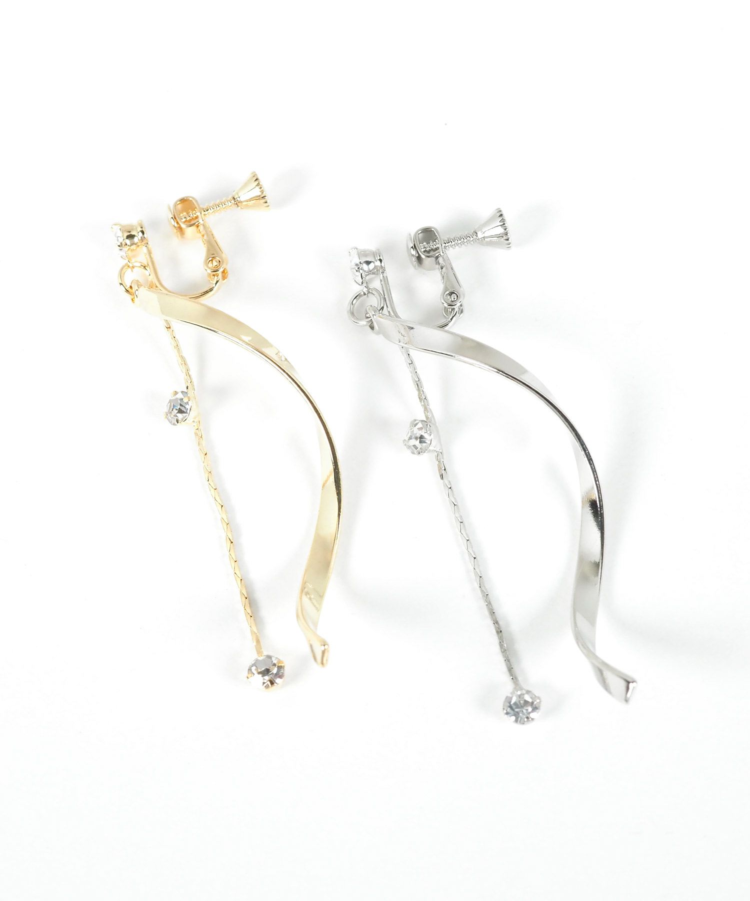 ウェーブラインストーンイヤリング