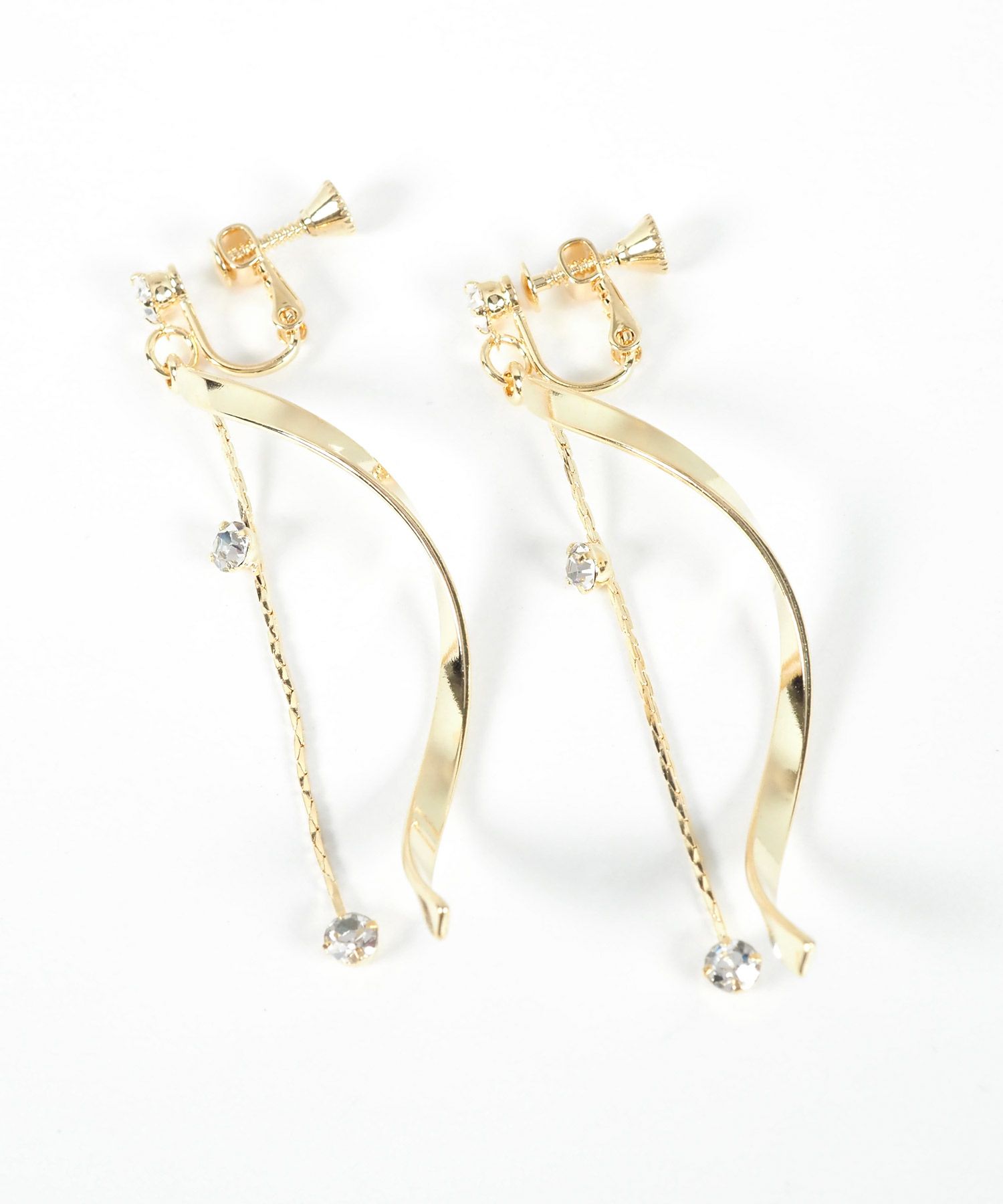 ウェーブラインストーンイヤリング