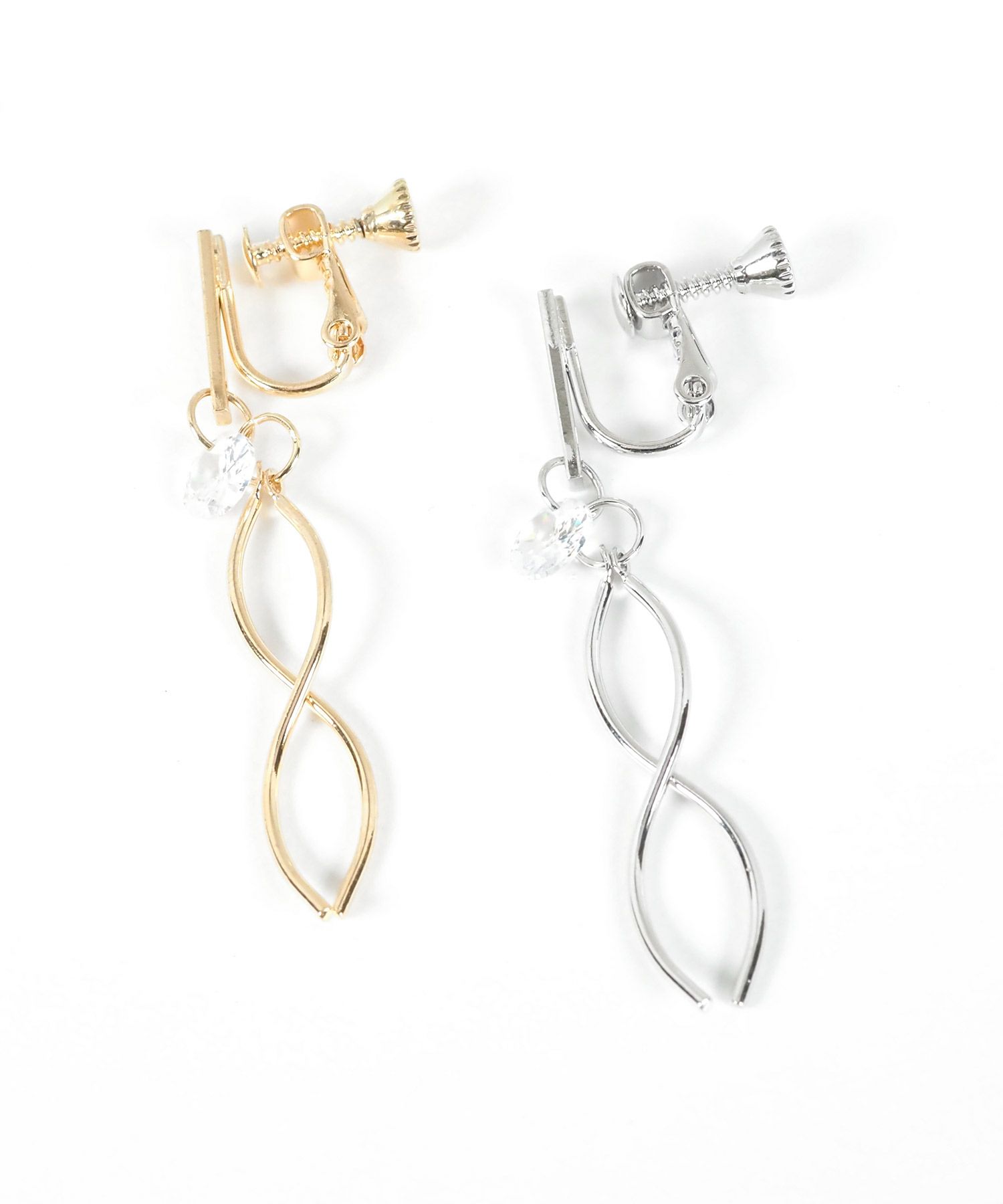 ダブルウェーブラインストーンイヤリング