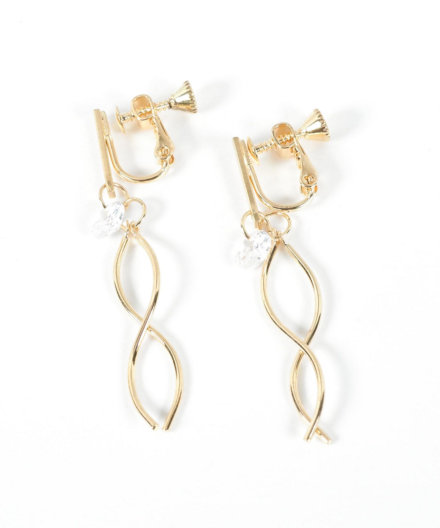 ダブルウェーブラインストーンイヤリング