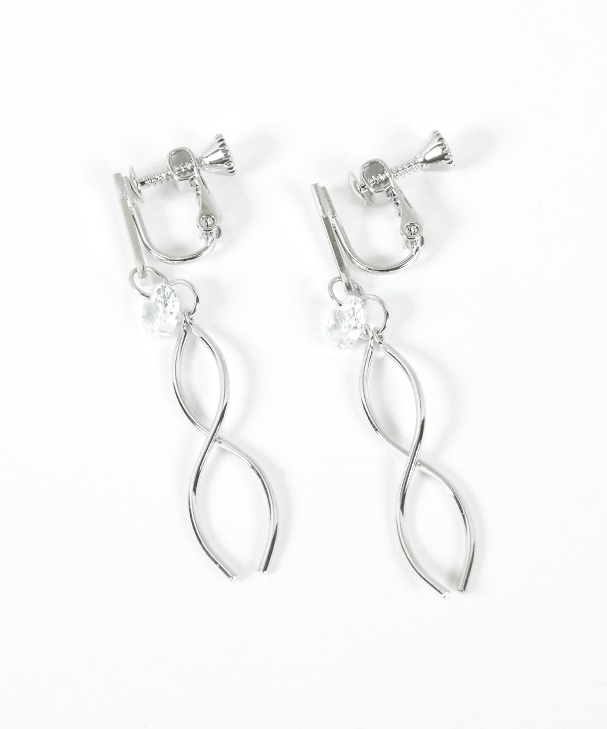 ダブルウェーブラインストーンイヤリング