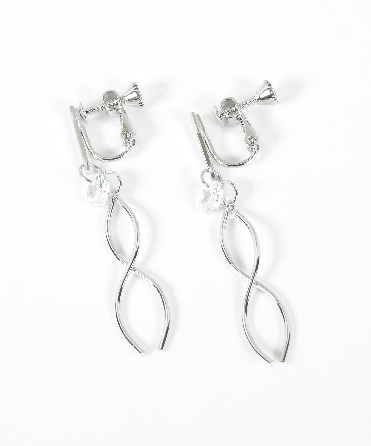 ダブルウェーブラインストーンイヤリング