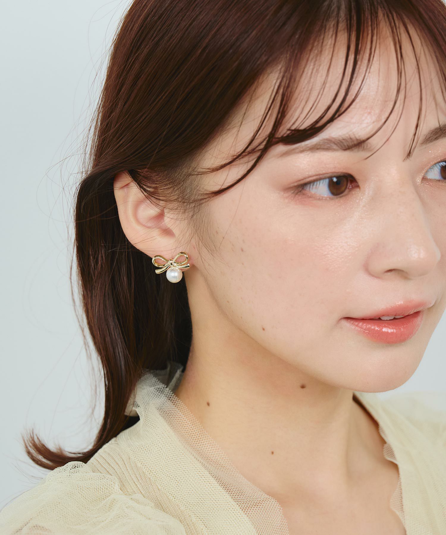 リボンパールチタンポストピアス