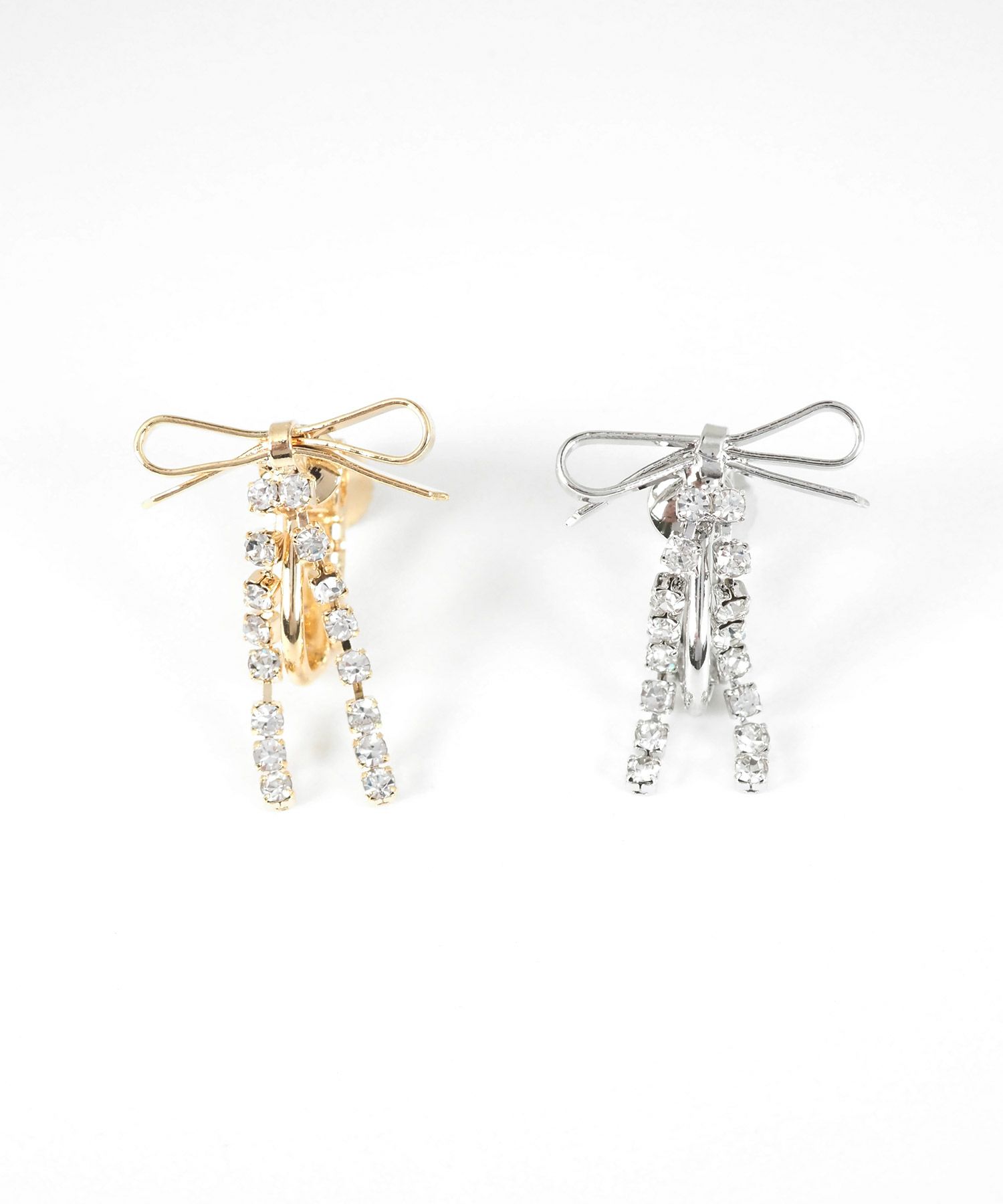 ラインストーンリボンイヤリング