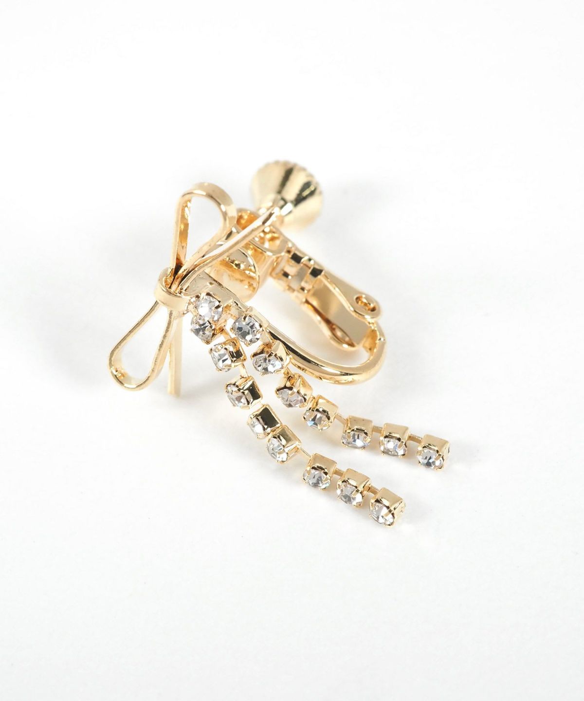 ラインストーンリボンイヤリング