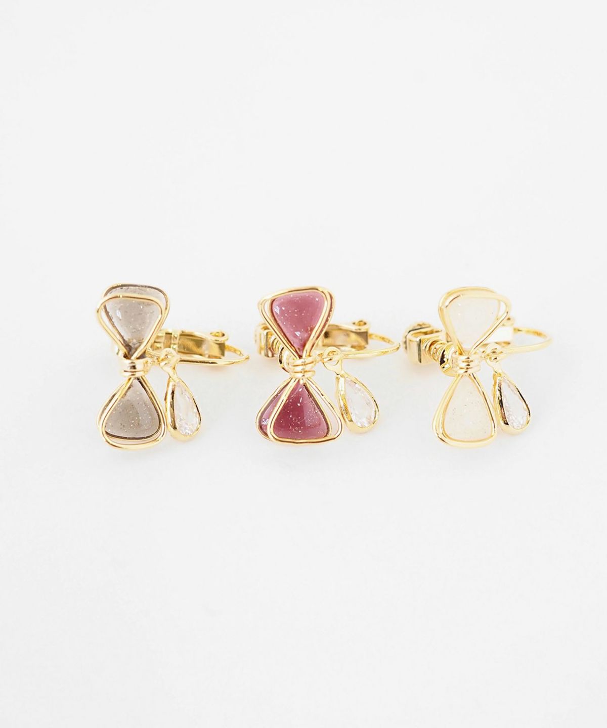 ワイヤーリボンビジューIMFスプリングイヤリング