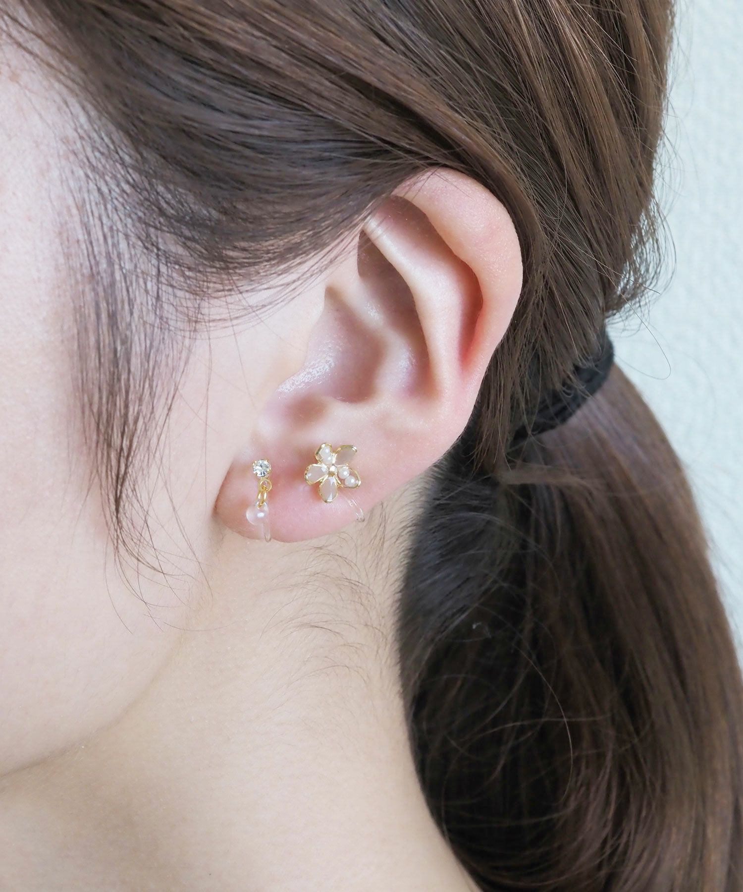 フラワーセット樹脂ノンホールイヤリング