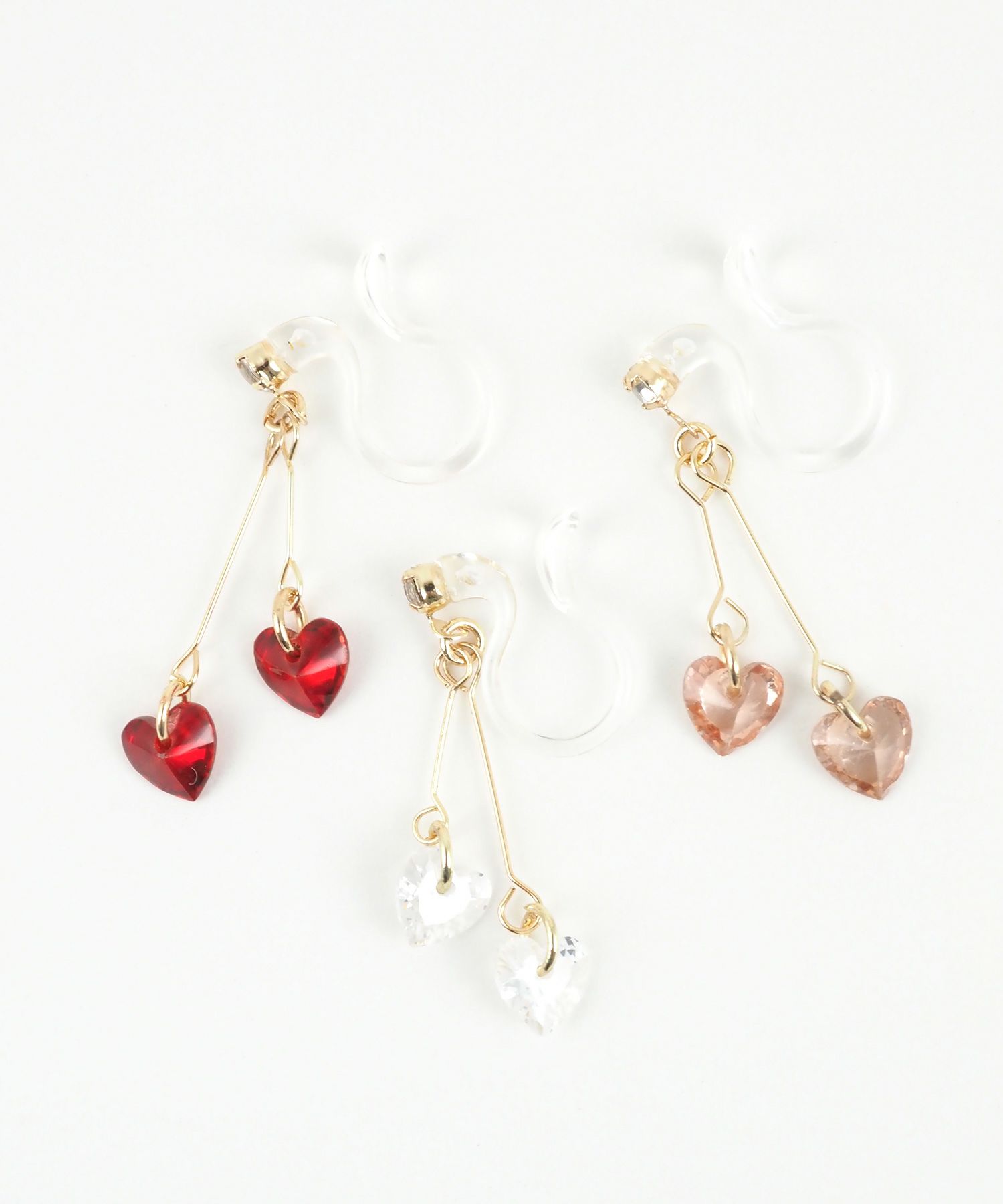 スイングダブルハートセット樹脂ノンホールイヤリング