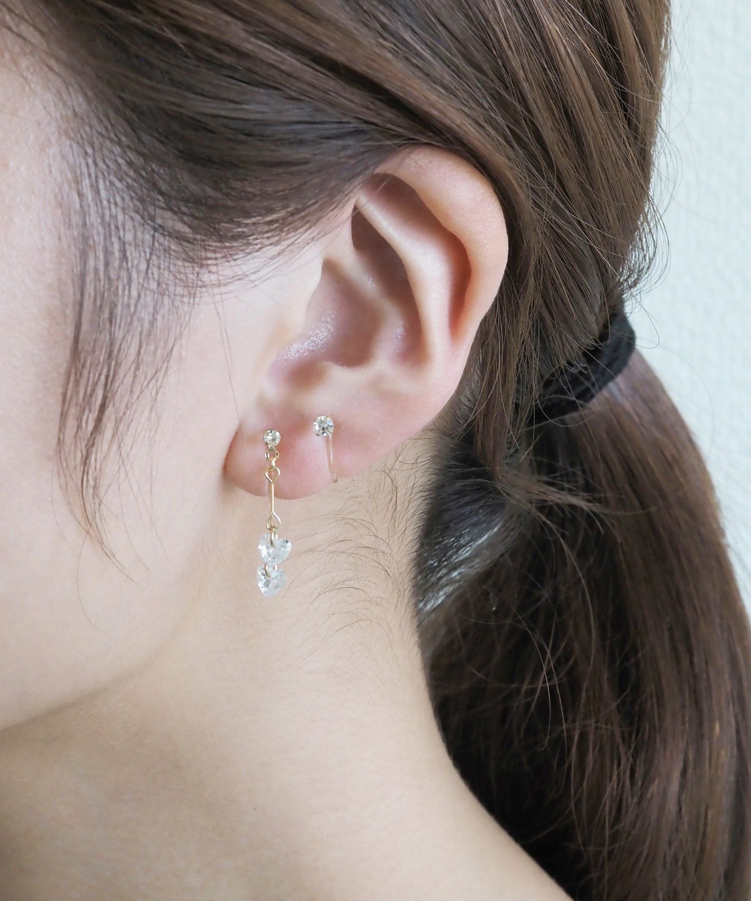 スイングダブルハートセット樹脂ノンホールイヤリング