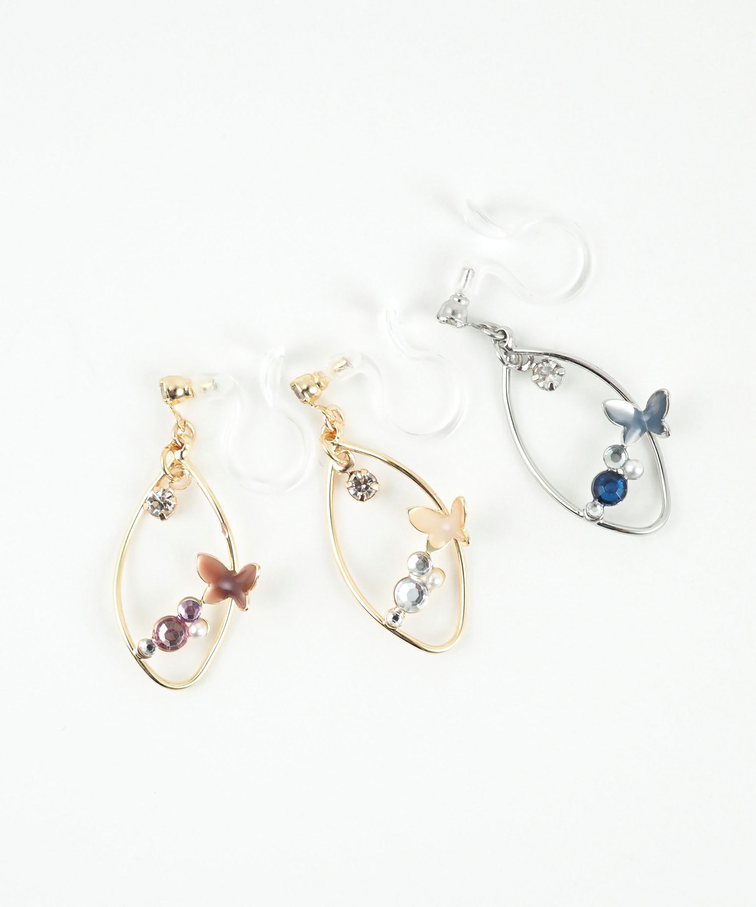 バタフライストーン樹脂ノンホールイヤリング