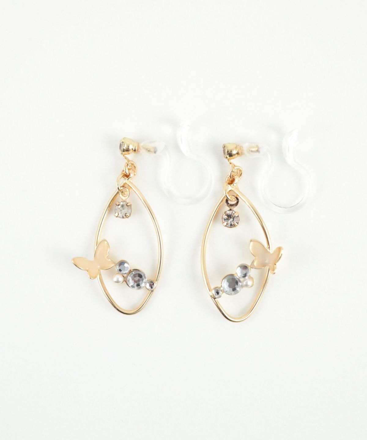 バタフライストーン樹脂ノンホールイヤリング