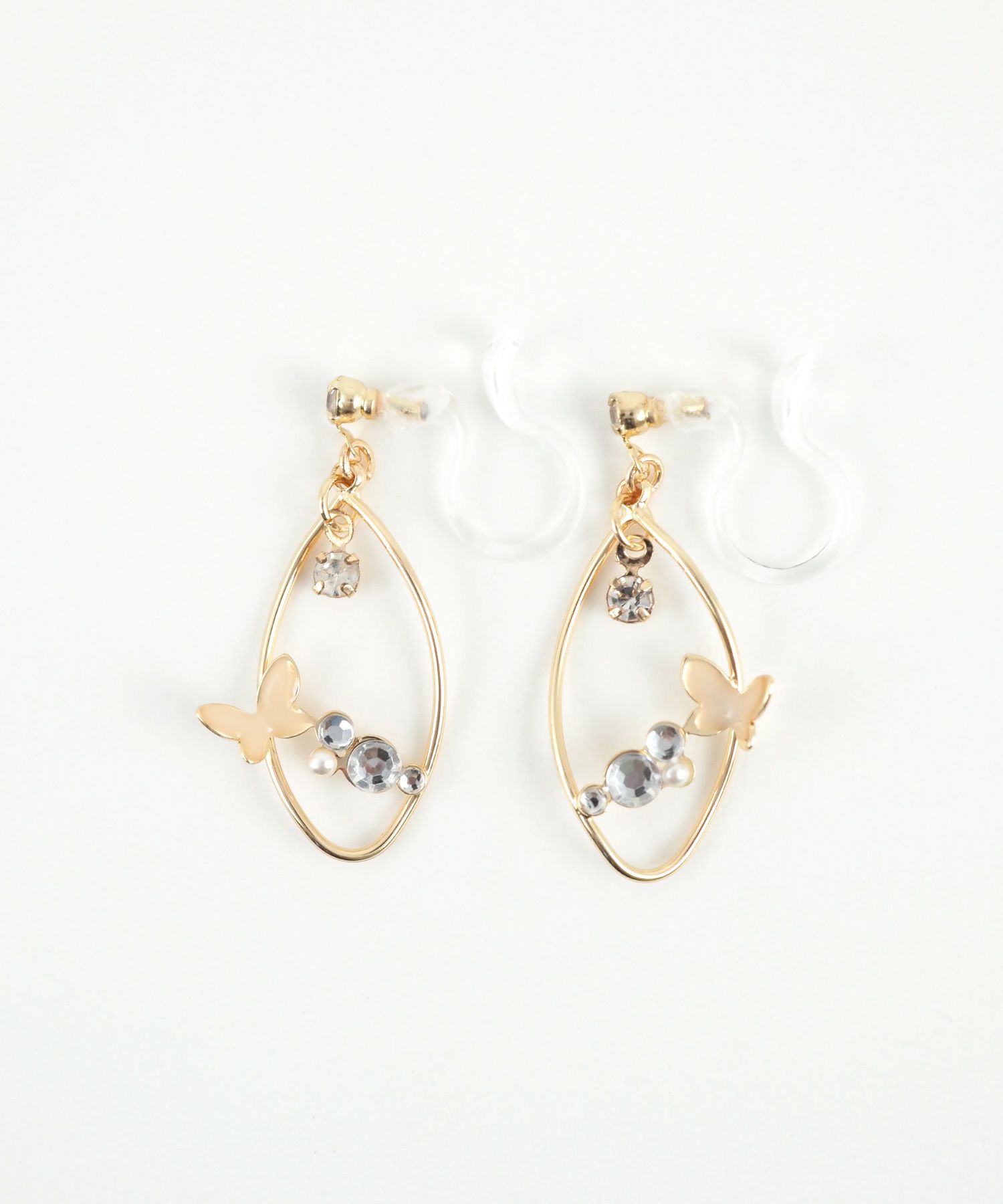 バタフライストーン樹脂ノンホールイヤリング