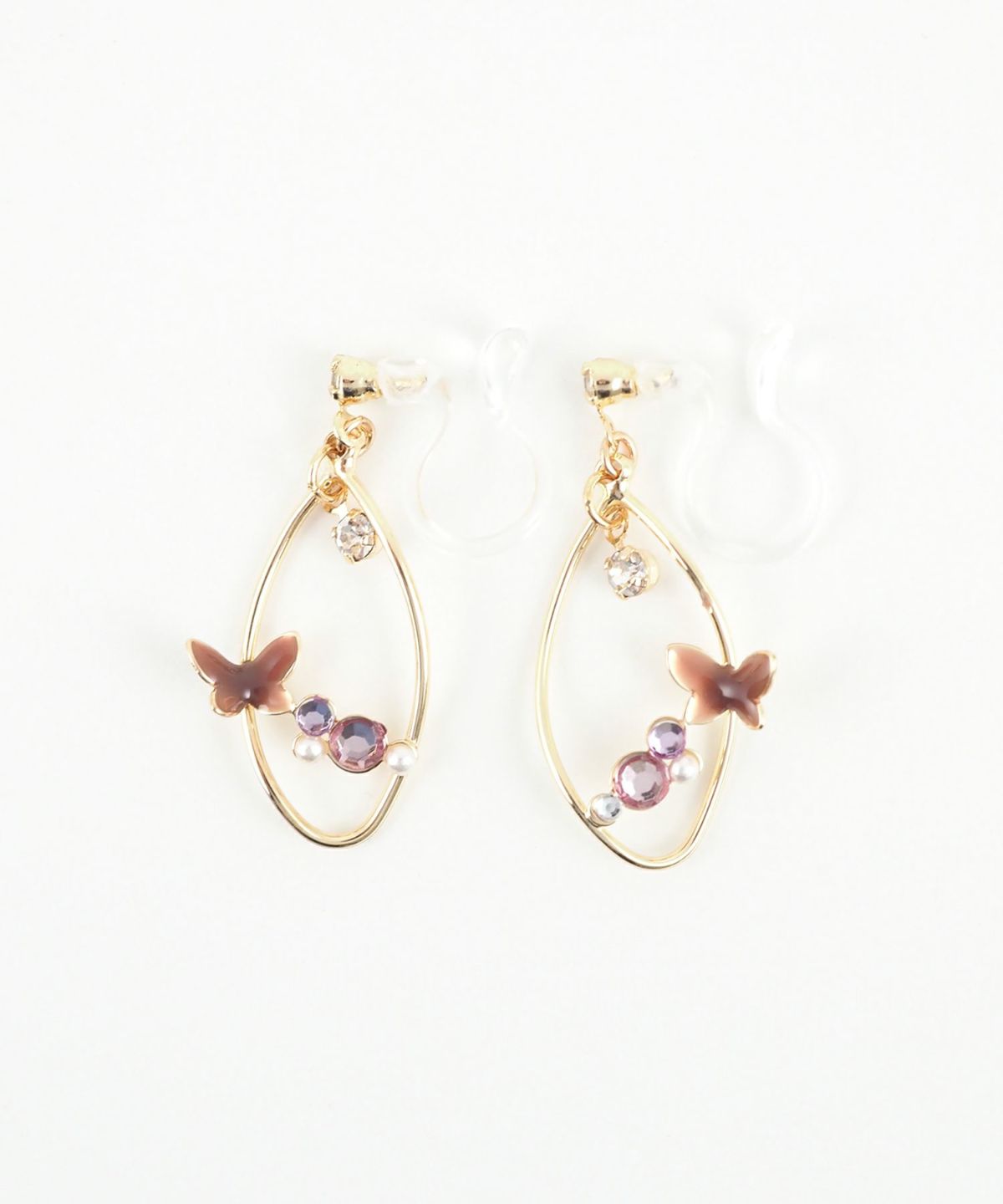 バタフライストーン樹脂ノンホールイヤリング