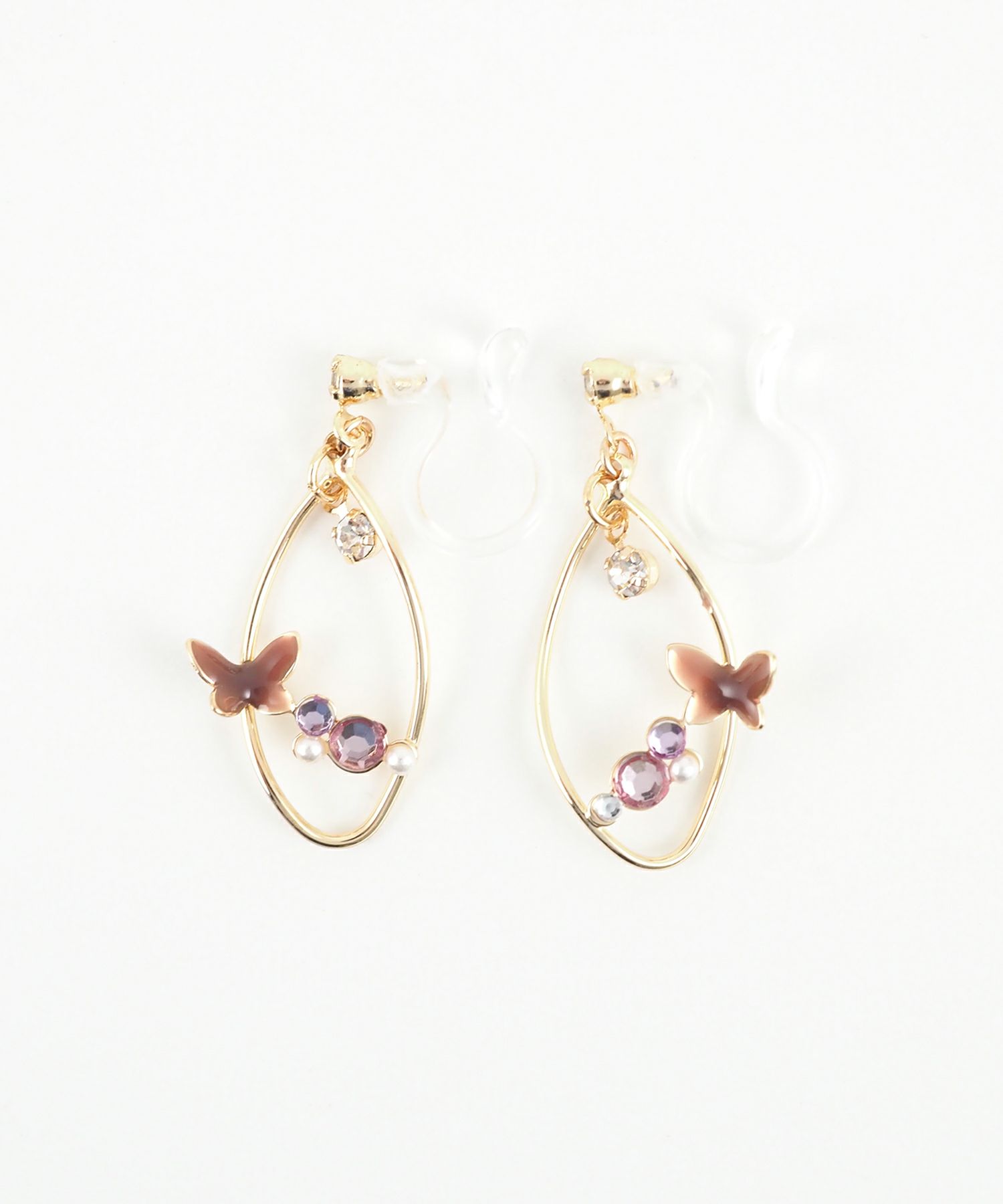 バタフライストーン樹脂ノンホールイヤリング