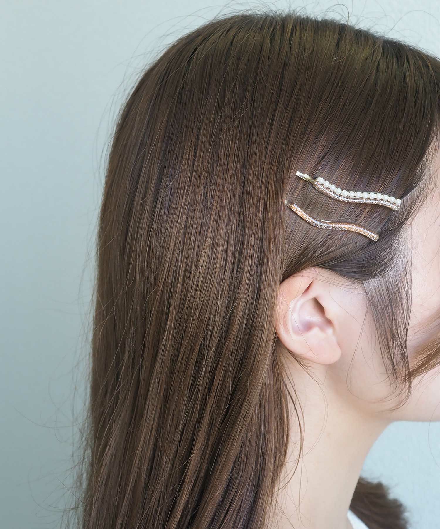 ラメウェーブラインパールセットピン