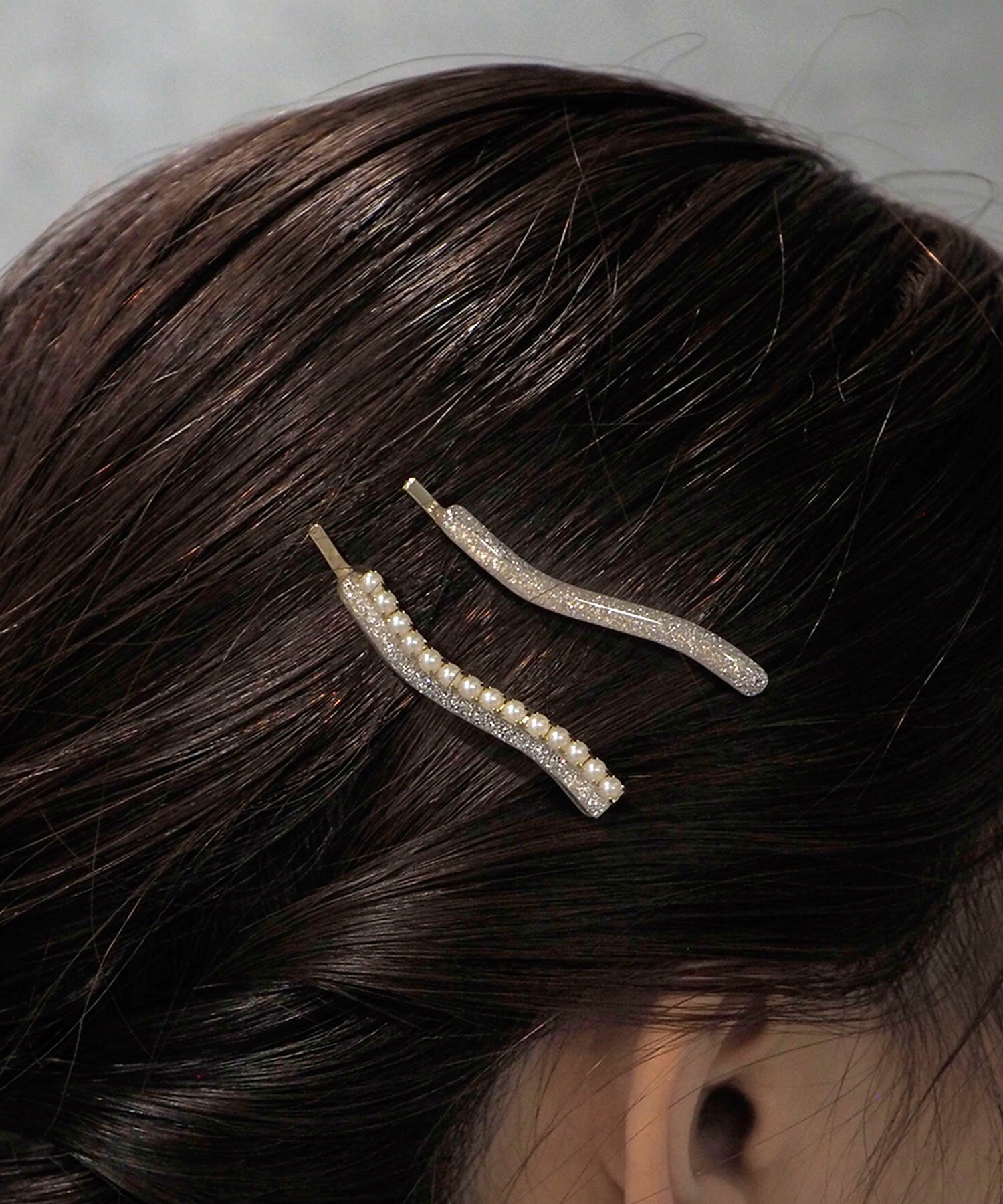 ラメウェーブラインパールセットピン