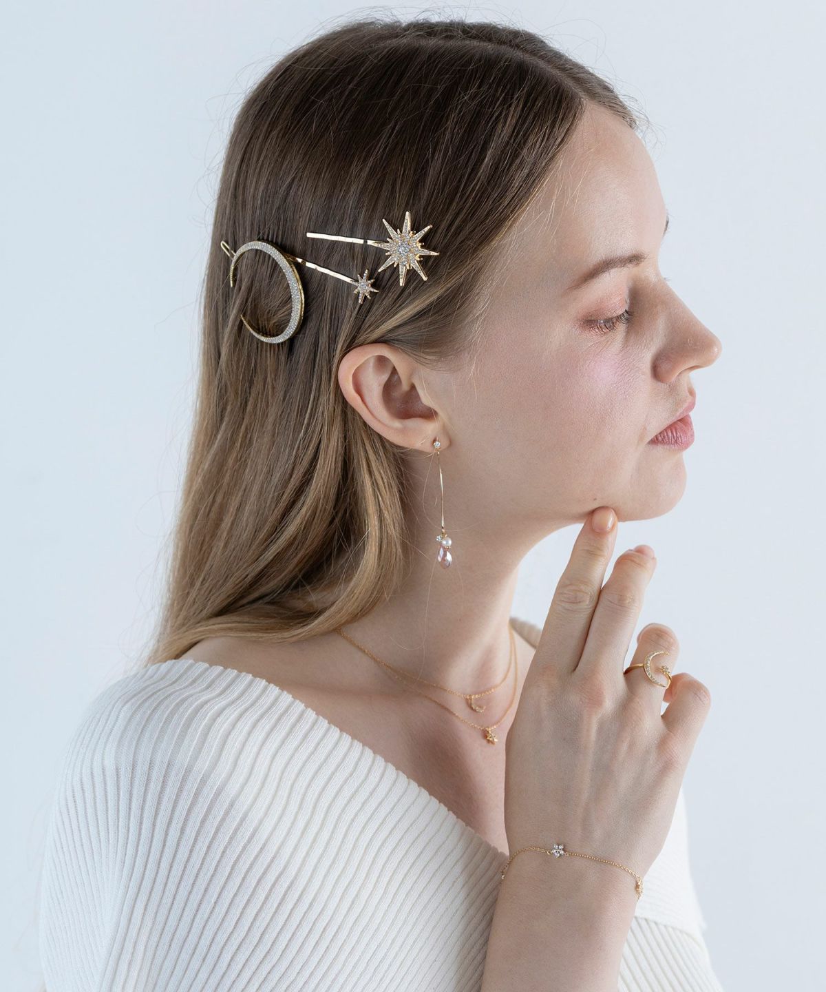 ウェーブドロップストーンピアス【Stella Aura】