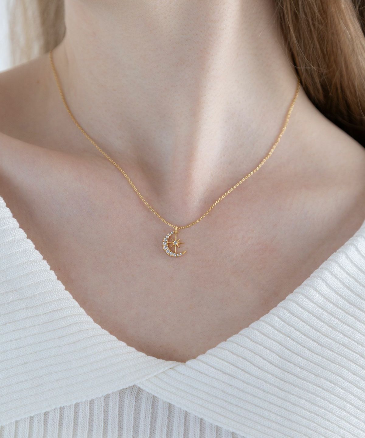 パヴェステラムーンネックレス【Stella Aura】