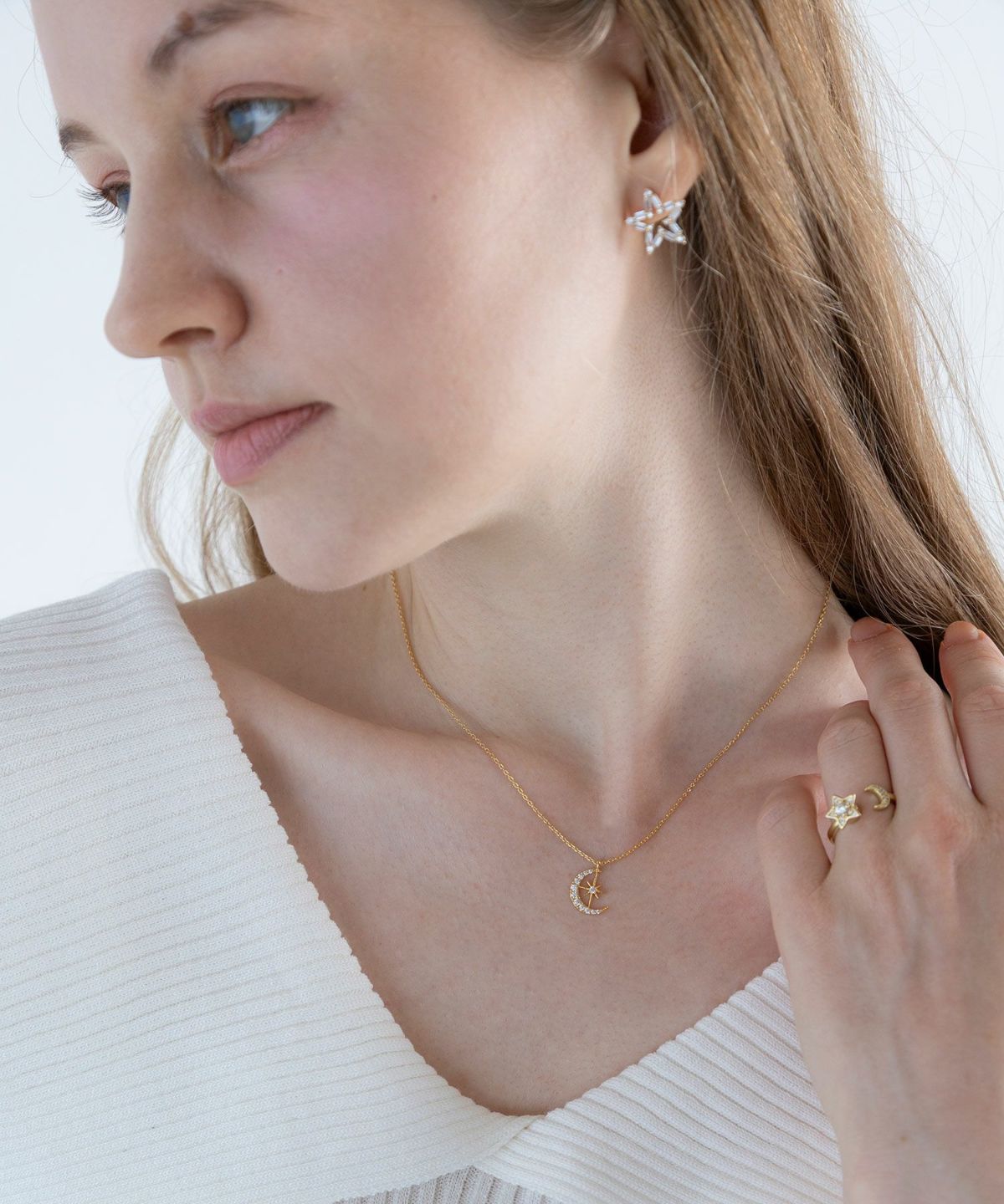 パヴェステラムーンネックレス【Stella Aura】
