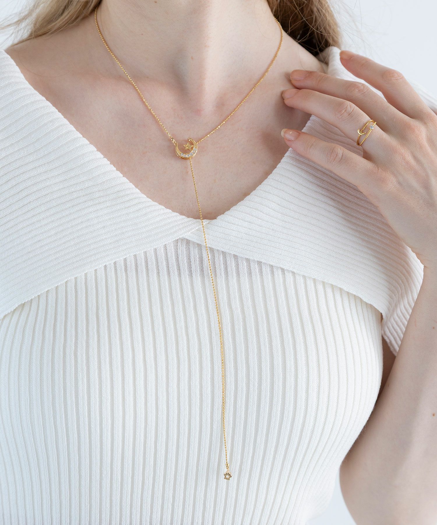 スタームーンボールチェーンY字ネックレス【Stella Aura】