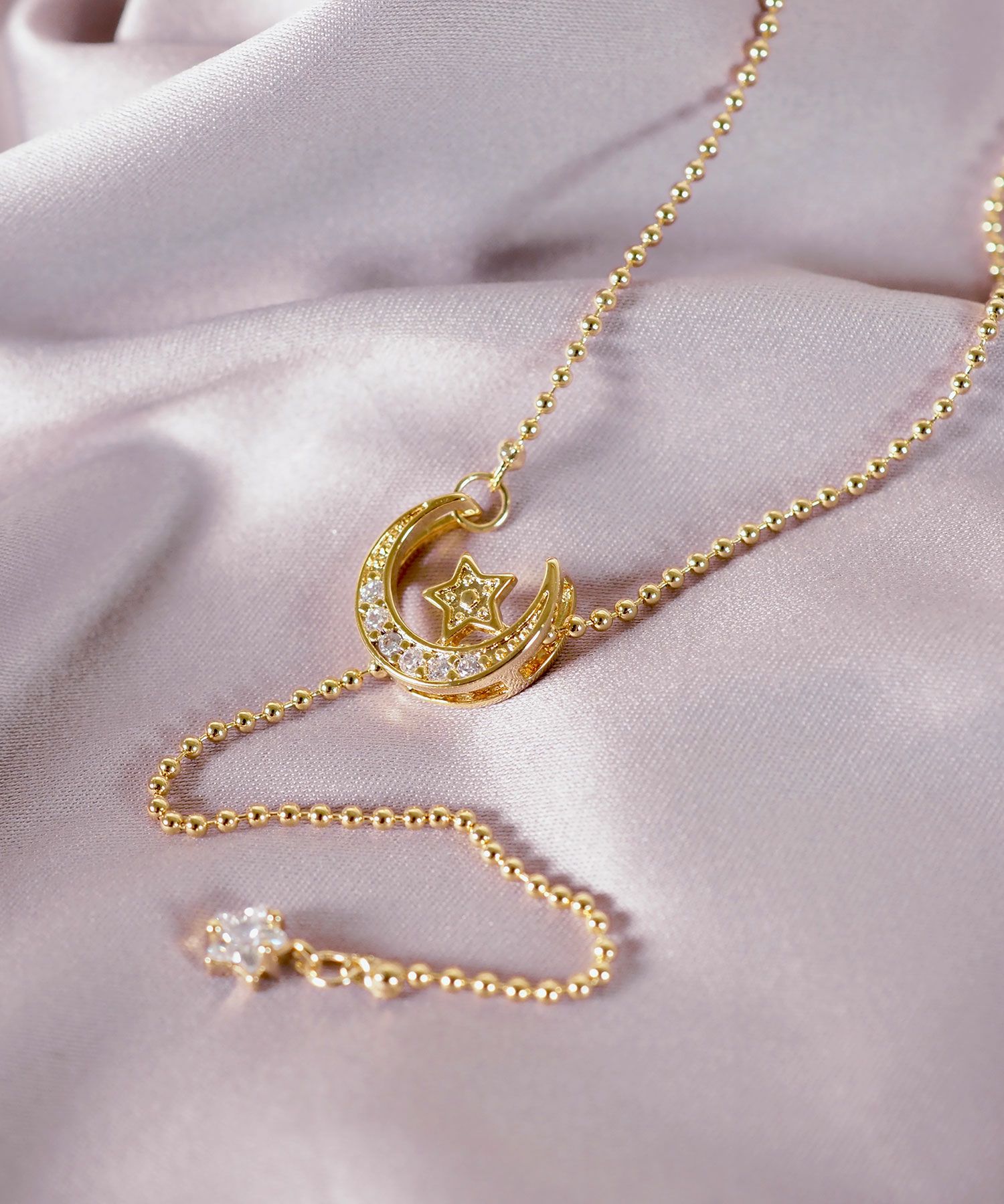 スタームーンボールチェーンY字ネックレス【Stella Aura】