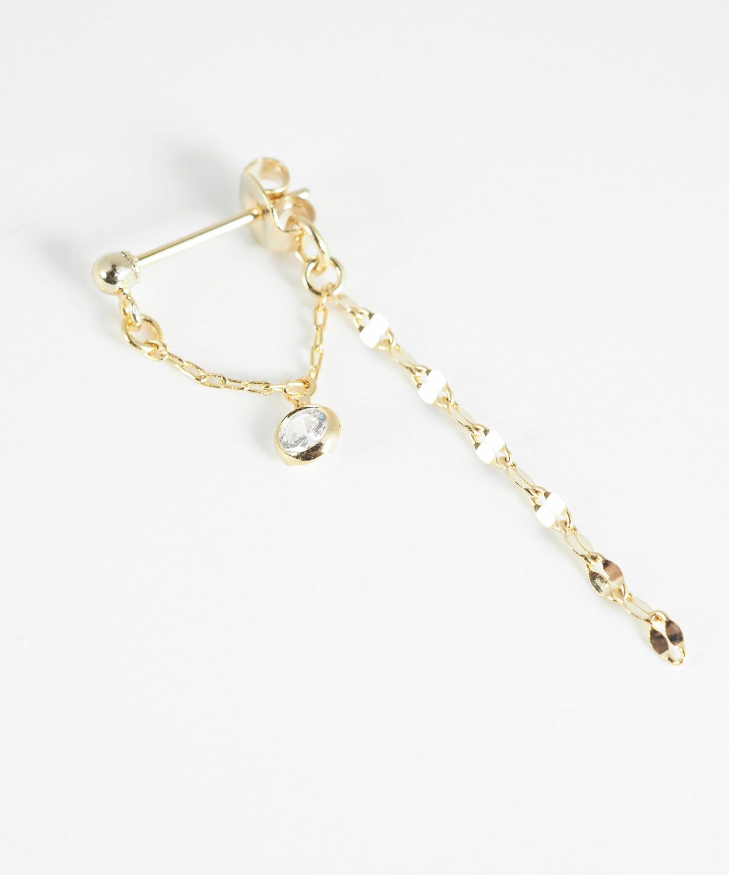 ビジュー＆ペタルチェーンバックキャッチピアス