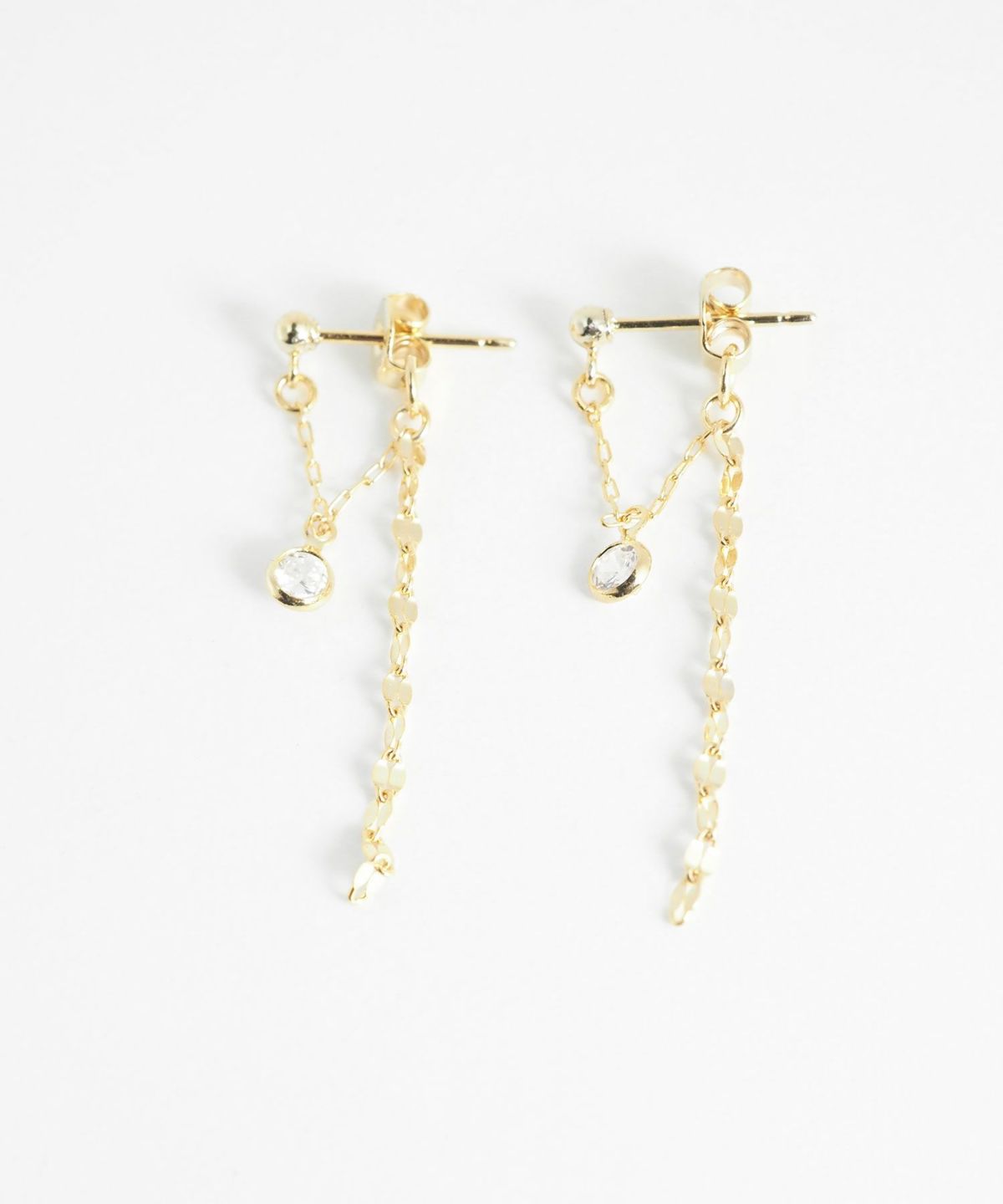 ビジュー＆ペタルチェーンバックキャッチピアス