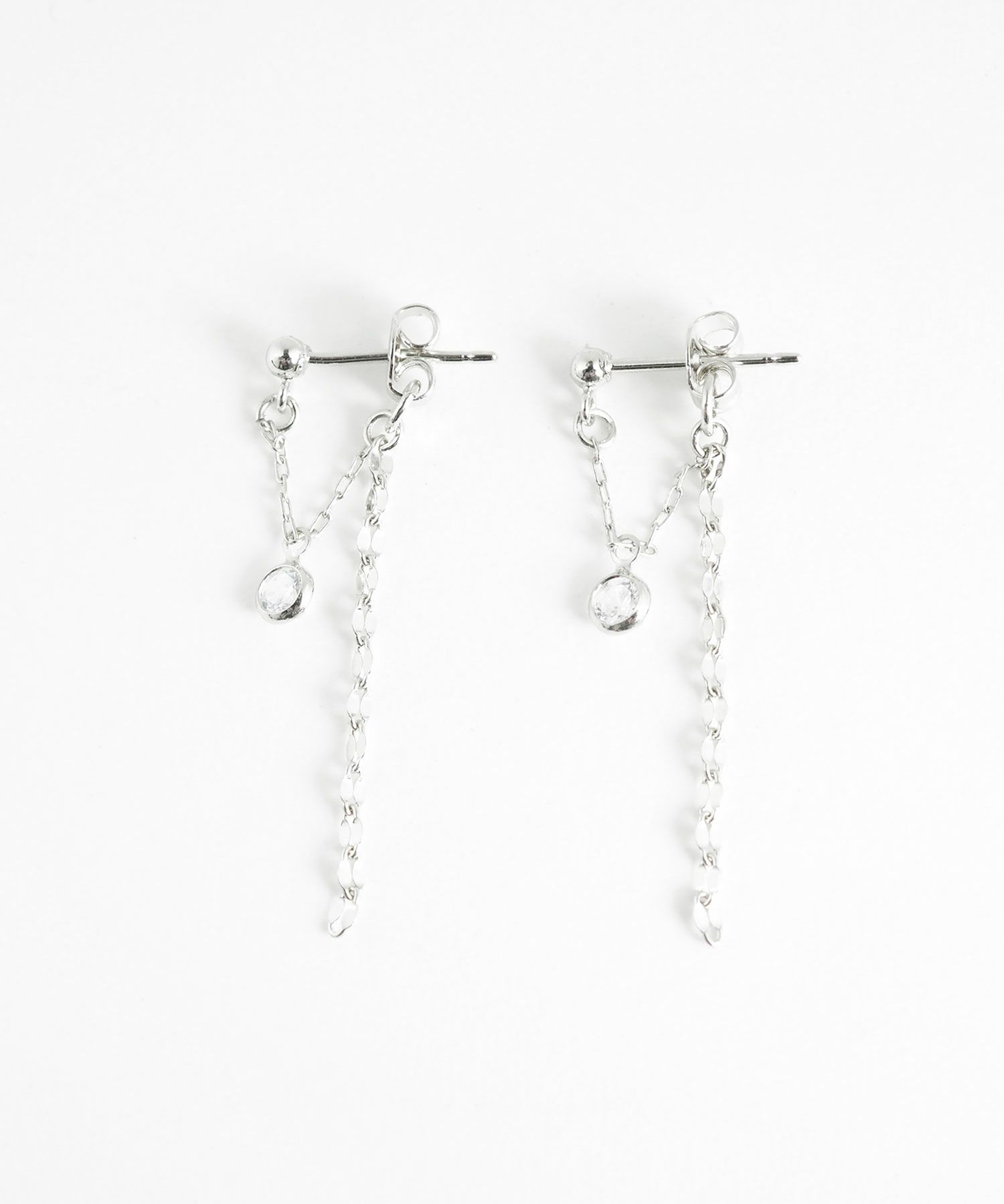 ビジュー＆ペタルチェーンバックキャッチピアス