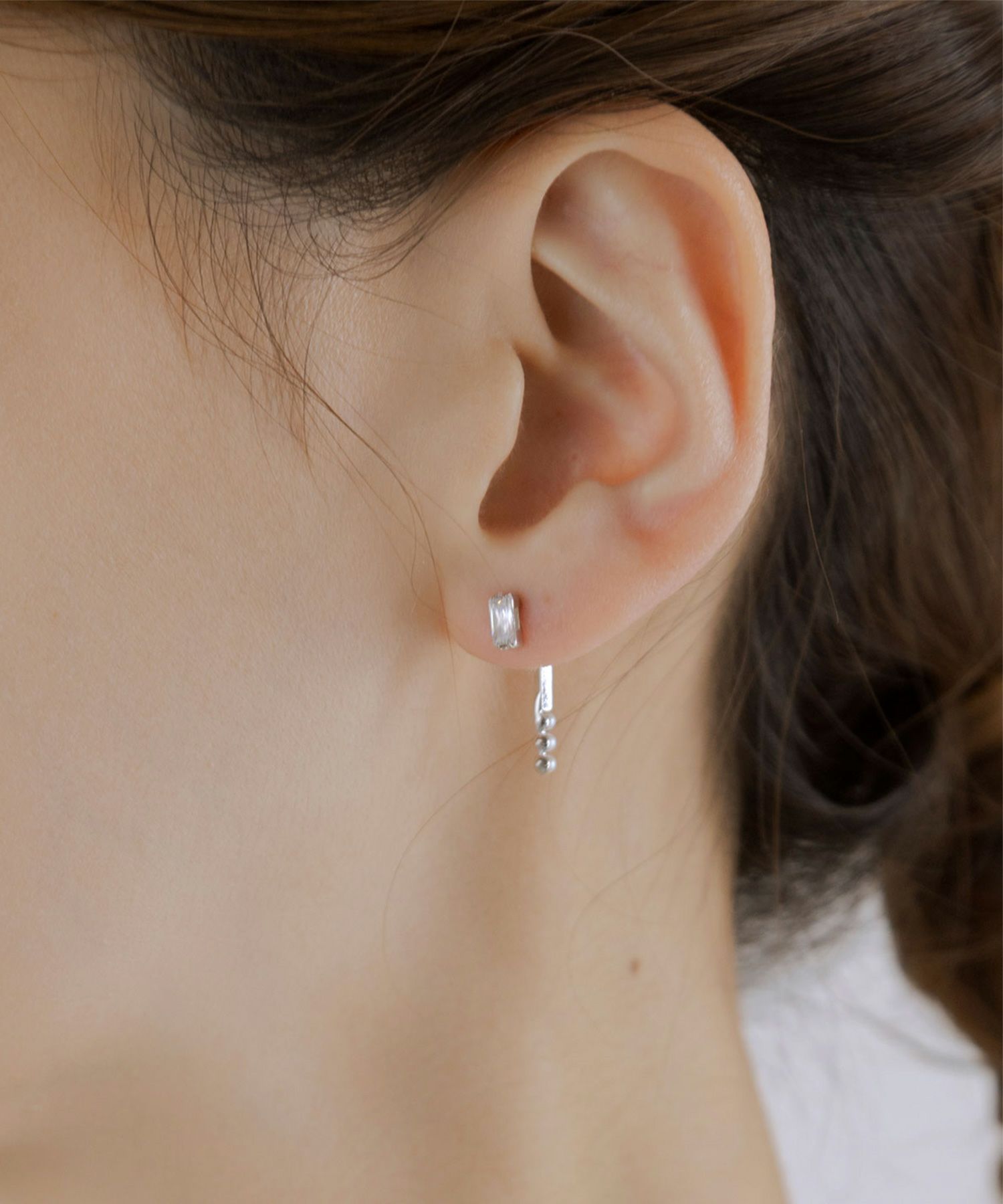 レクタングル＆バーパールバックキャッチピアス