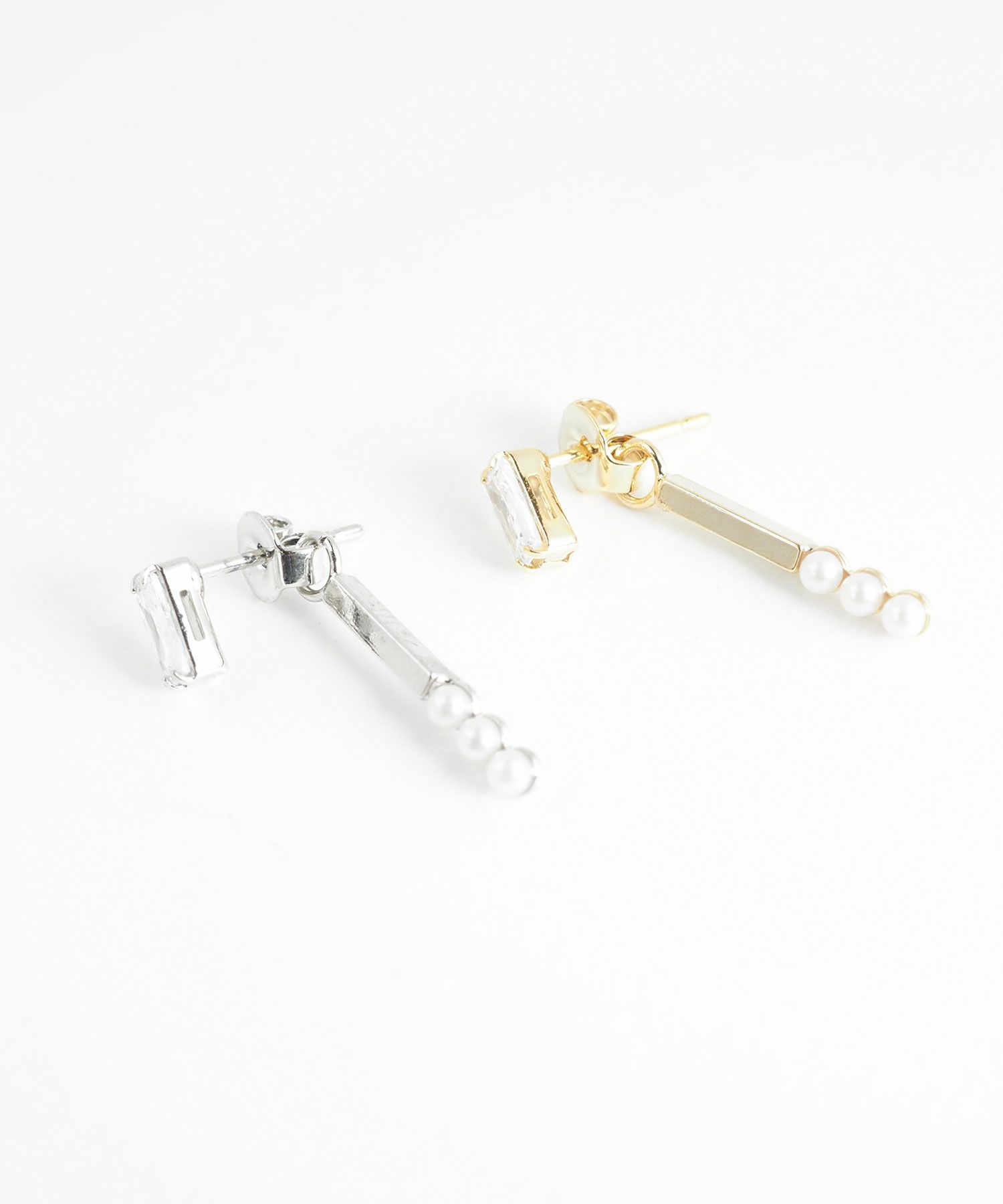 レクタングル＆バーパールバックキャッチピアス