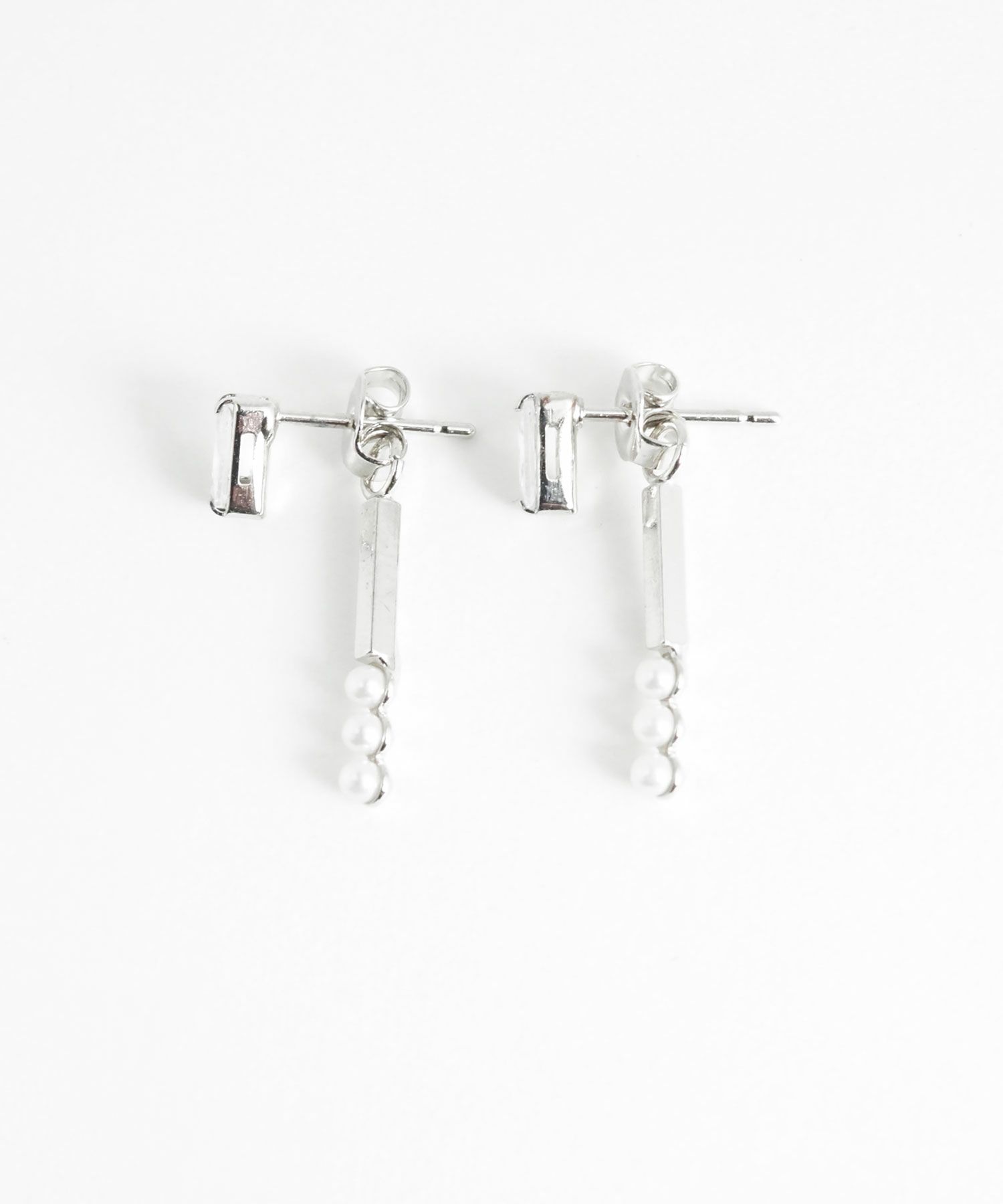 レクタングル＆バーパールバックキャッチピアス